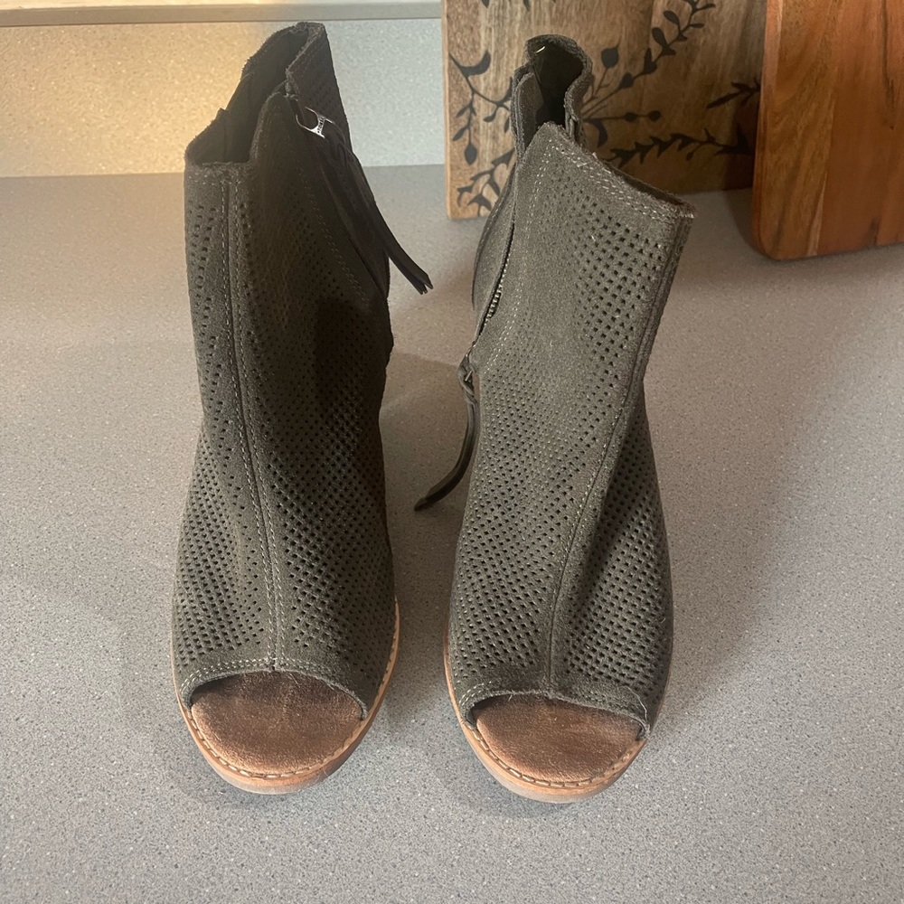 Green Toms peep toe booties